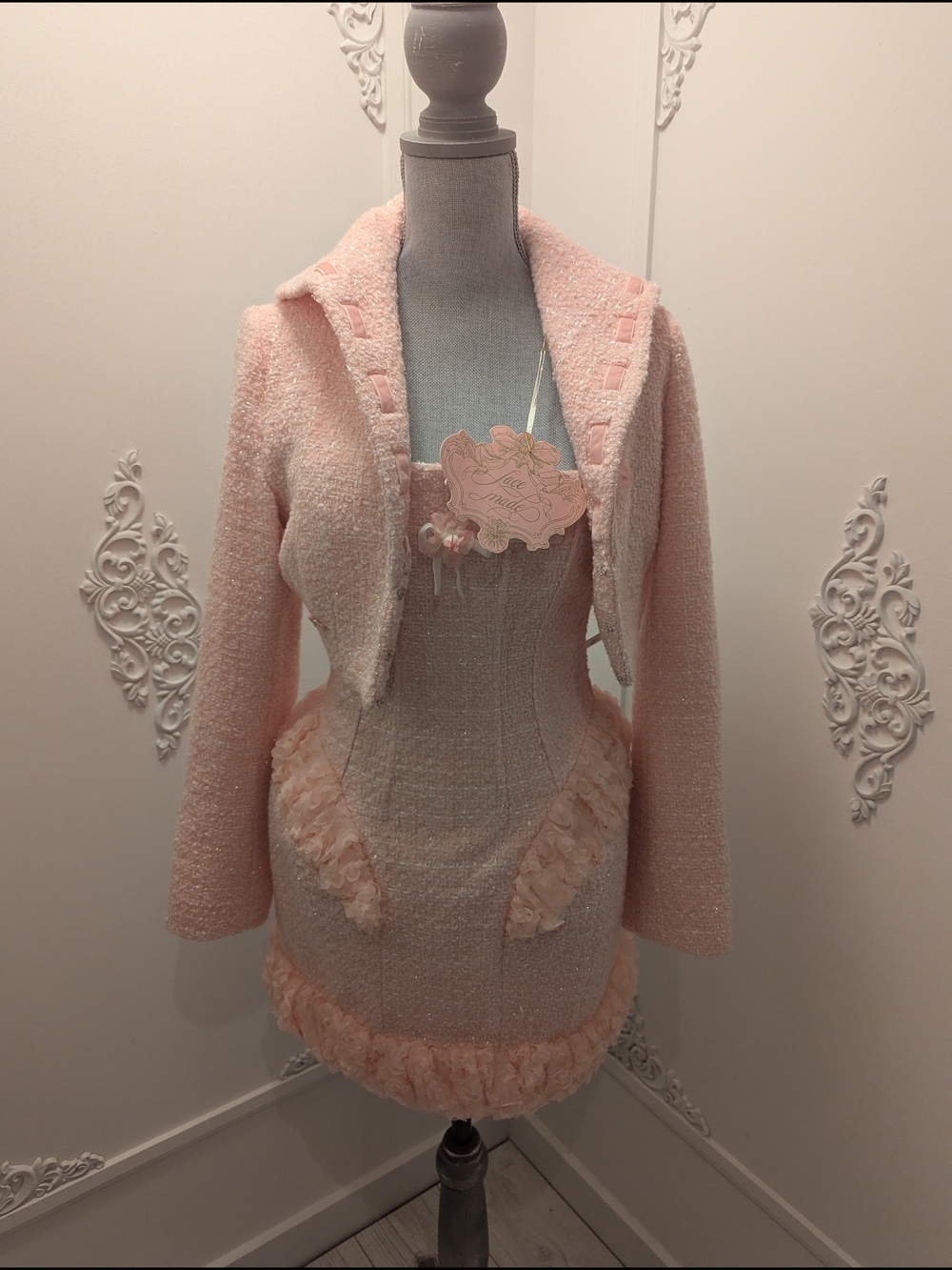 Lacemade Women’s Pink Tweed Jacket - Soft Pastel Cropped Coat